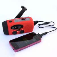 Outdoor emergency AM FM NOAA WB solar hand crank radio with mobile charger and flashlight